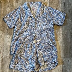 Dreamy brand Liberty print Floral Blue Purple Pajama Lounge Short Set M cotton